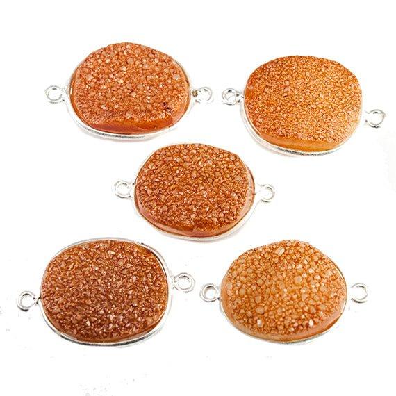 15x18mm Silver Bezeled Caramel Brown Drusy Oval Connector 1 bead - The Bead Traders