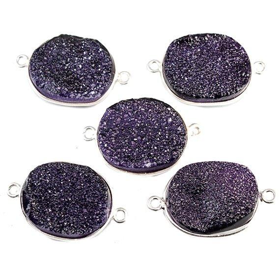 15x18mm Silver Bezeled Grape Purple Drusy Oval Connector Focal Bead 1 bead - The Bead Traders