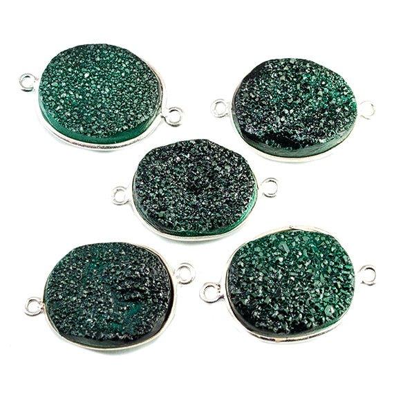 15x18mm Silver Bezeled Green Drusy Oval Connector Focal Bead 1 bead - The Bead Traders