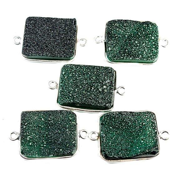 15x18mm Silver Bezeled Green Drusy Rectangle Connector Focal Bead 1 bead - The Bead Traders