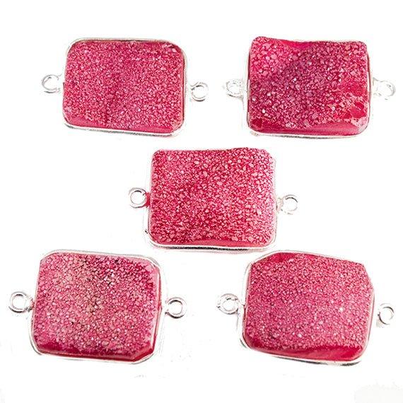 15x18mm Silver Bezeled Pink Drusy Rectangle Connector Focal Bead 1 bead - The Bead Traders