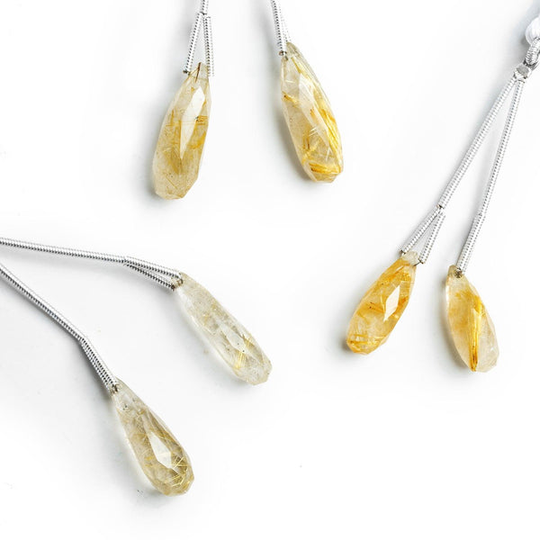 15x6mm Rutilated Quartz Faceted Teardrop Focals 2 Beads