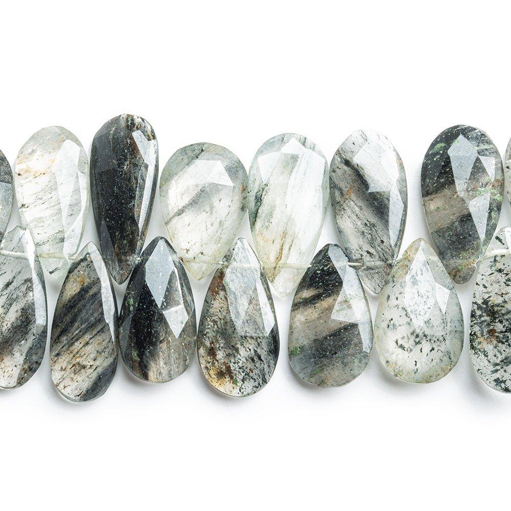 15x8mm-17x10mm Tourmalinated Quartz Faceted Pear Beads 9 inch 50 pieces - The Bead Traders