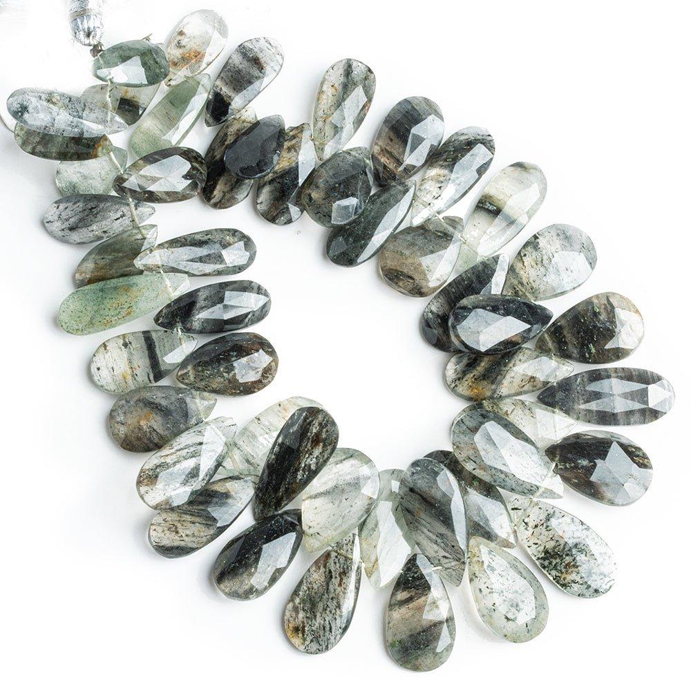 15x8mm-17x10mm Tourmalinated Quartz Faceted Pear Beads 9 inch 50 pieces - The Bead Traders