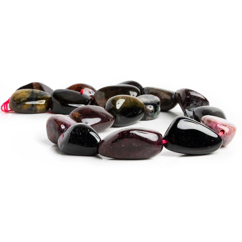 16-21mm Black & Polychromatic Tourmaline tumbled nuggets 16 inch 17 beads - The Bead Traders