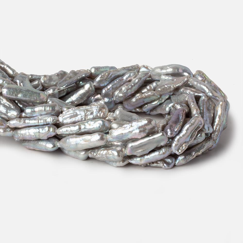 16mm-22mm Silver straight drilled Biwa Freshwater Pearls 16.5 inch 20 pieces - The Bead Traders