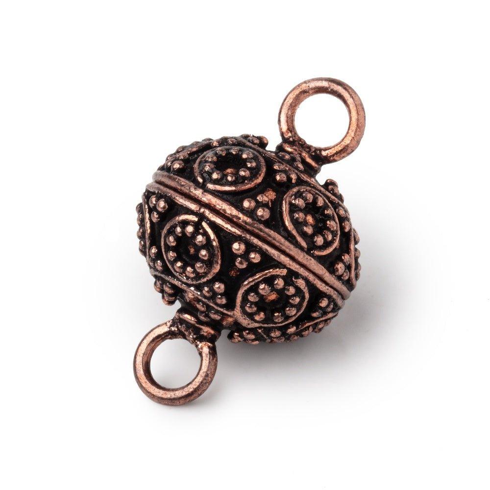 16mm Antiqued Copper Miligrain Circle Design Magnetic Clasp 1 piece - The Bead Traders