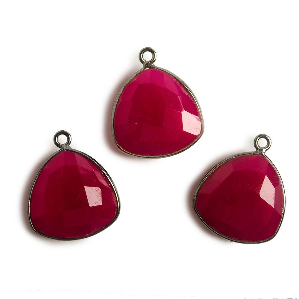 16mm Black Gold Bezel Berry Pink Chalcedony Triangle Pendant 1 piece - The Bead Traders