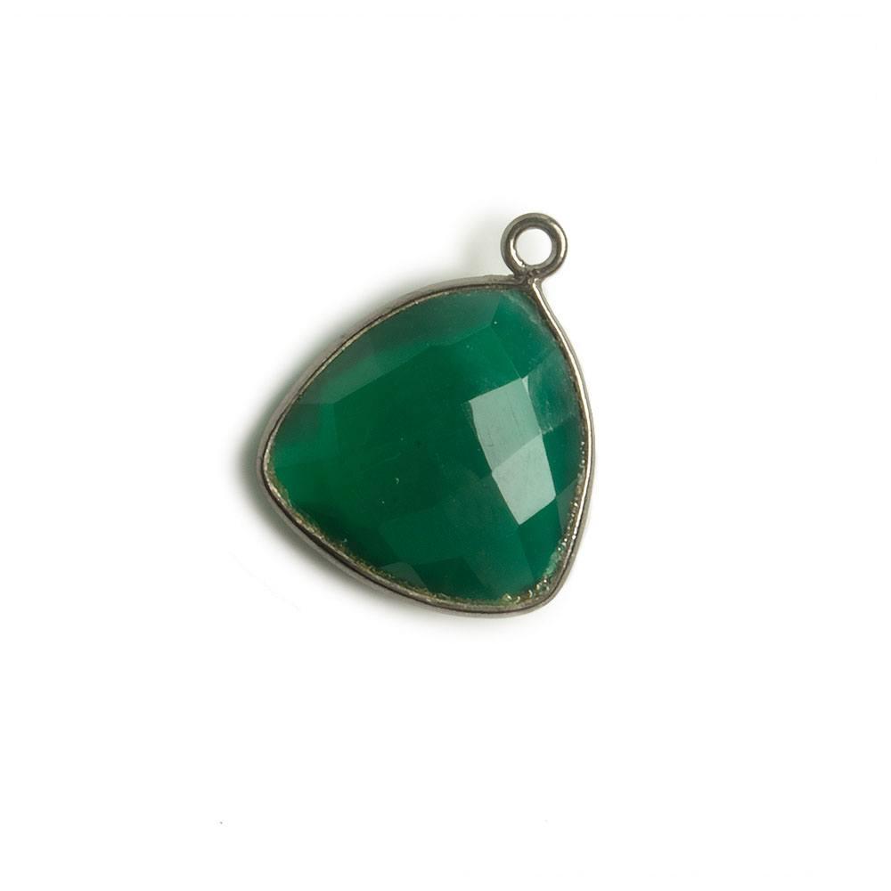 16mm Black Gold Bezel Green Onyx Triangle Pendant 1 piece - The Bead Traders