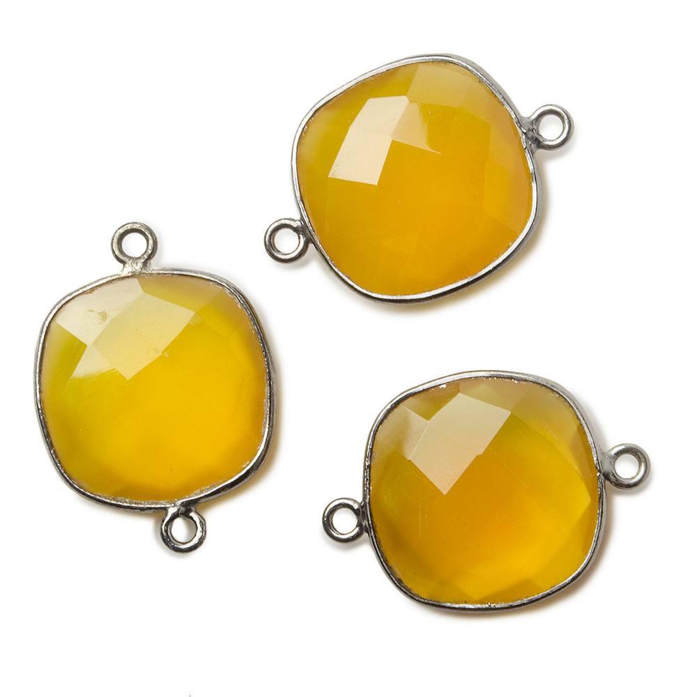 16mm Black Gold plated Silver .925 Butterscotch Yellow Chalcedony faceted cushion Connector 1 piece - The Bead Traders