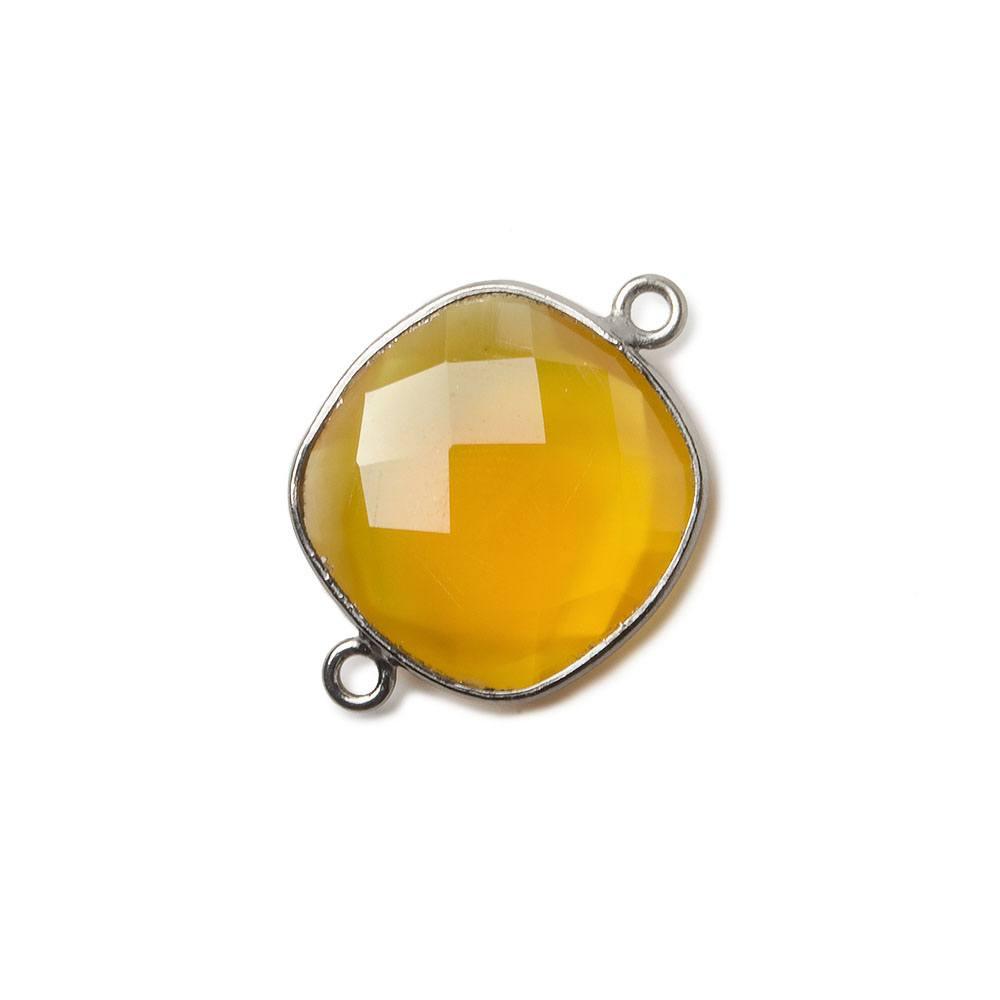 16mm Black Gold plated Silver .925 Butterscotch Yellow Chalcedony faceted cushion Connector 1 piece - The Bead Traders