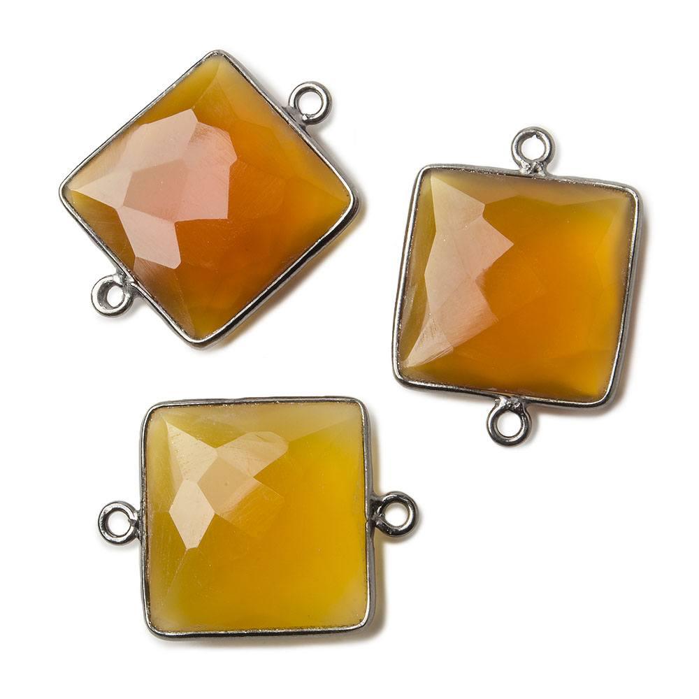 16mm Black Gold plated Silver .925 Butterscotch Yellow Chalcedony faceted square Connector 1 piece - The Bead Traders