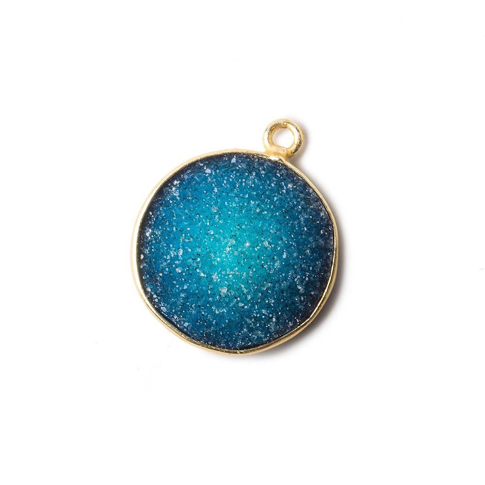 16mm Blue Coin Drusy Vermeil Bezel 1 ring Pendant 1 piece - The Bead Traders