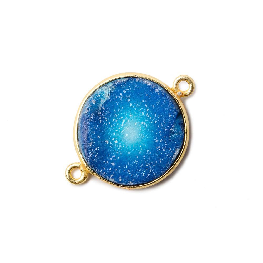 16mm Blue Coin Drusy Vermeil Bezel 2 ring Connector 1 piece - The Bead Traders