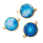 16mm Blue Coin Drusy Vermeil Bezel 2 ring Connector 1 piece - The Bead Traders