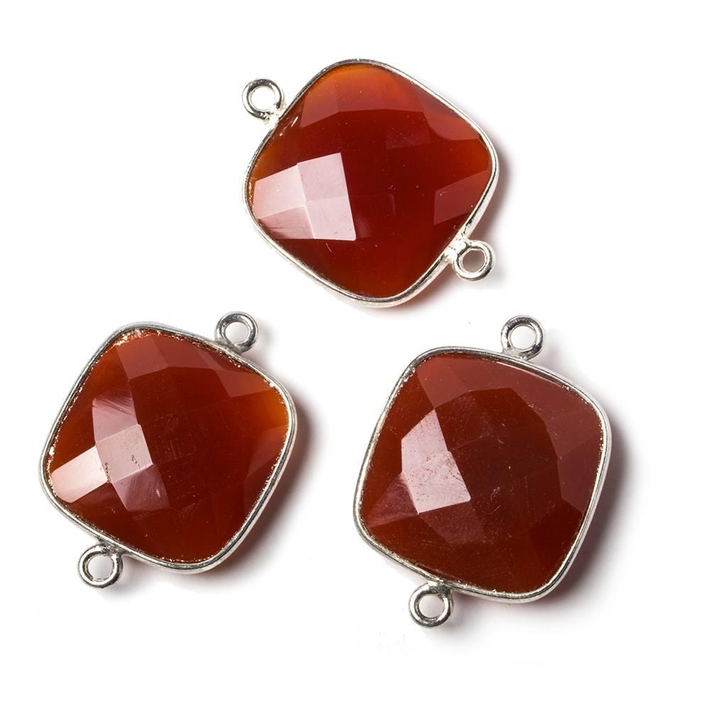 16mm Carnelian Cushion .925 Silver Bezel Connector 2 ring charm, 1 piece - The Bead Traders