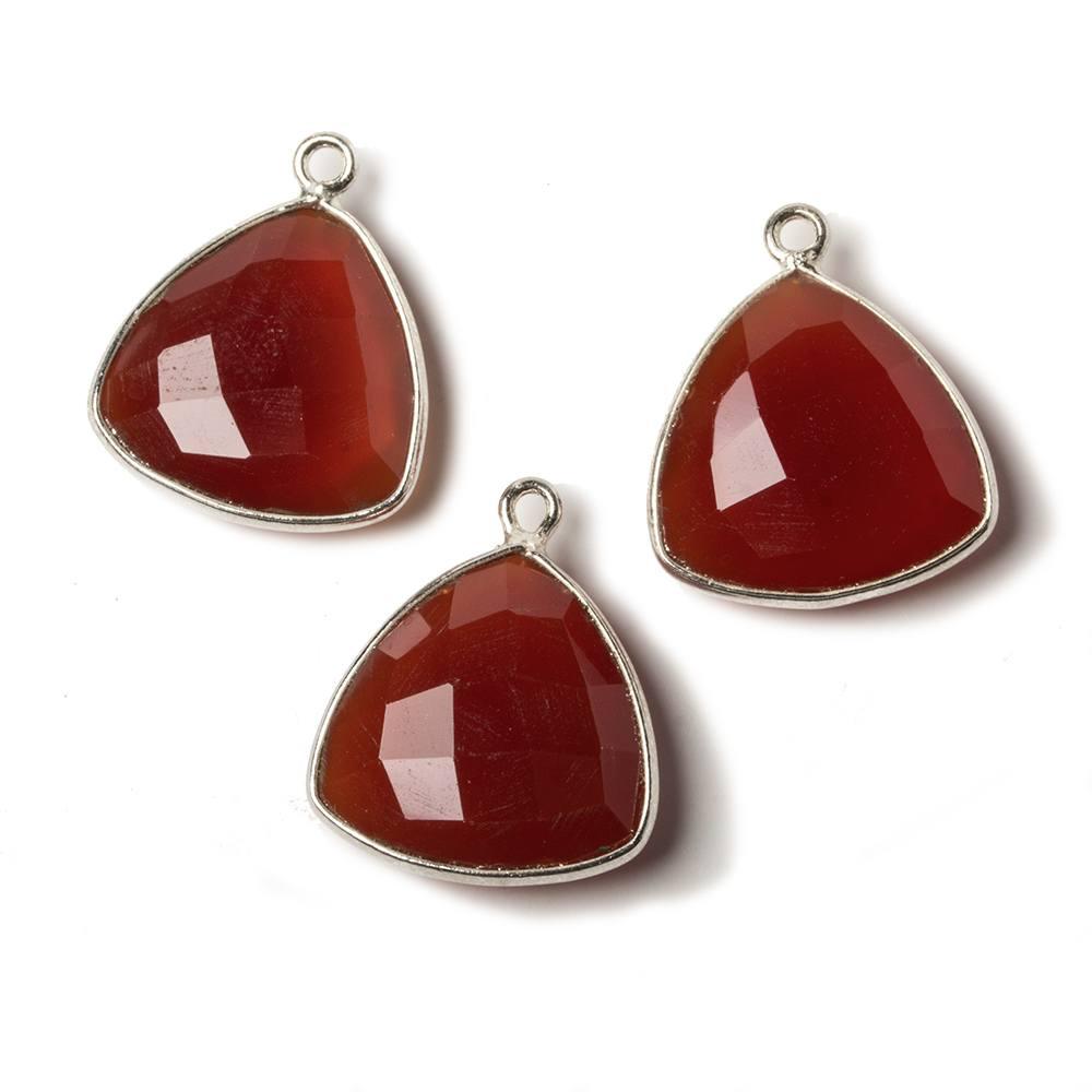 16mm Carnelian Triangle .925 Silver Bezel Pendant 1 ring charm, 1 piece - The Bead Traders