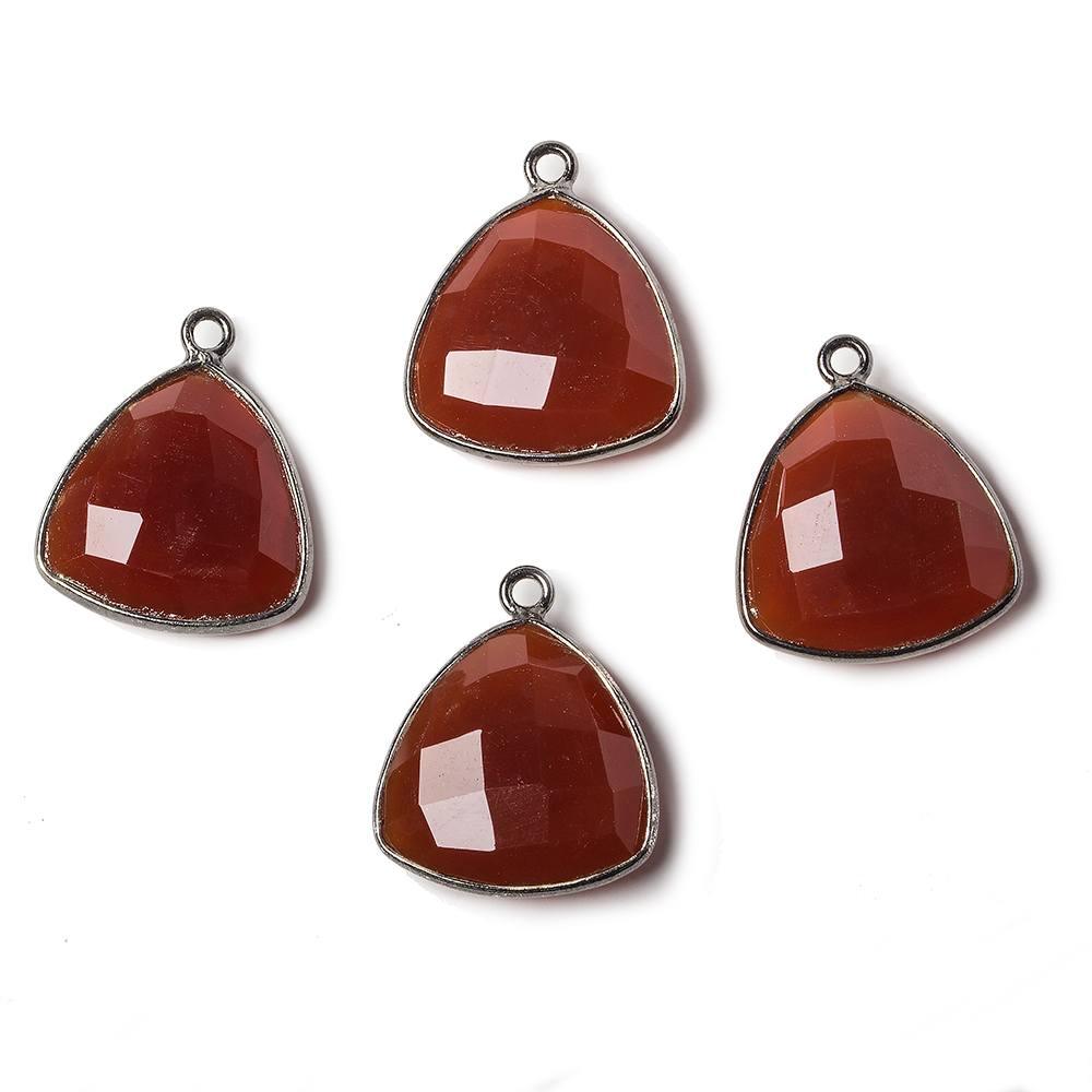 16mm Carnelian Triangle Oxidized Silver Bezel Pendant 1 ring charm, 1 piece - The Bead Traders