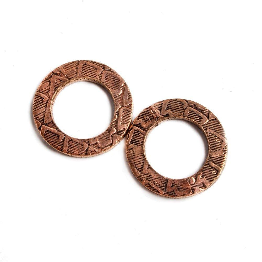 16mm Copper Ring Set of 2 pieces Embossed Arrow Pattern - The Bead Traders