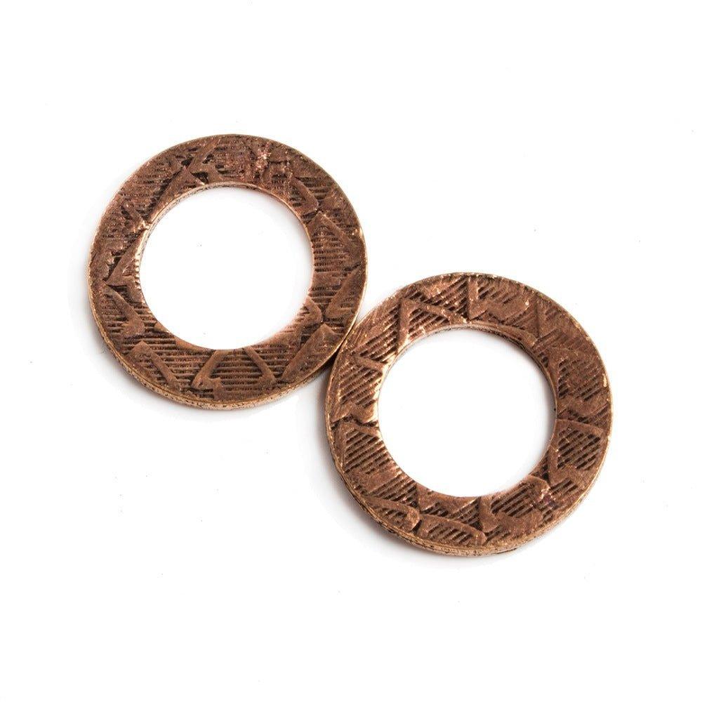 16mm Copper Ring Set of 2 pieces Embossed Arrow Pattern - The Bead Traders