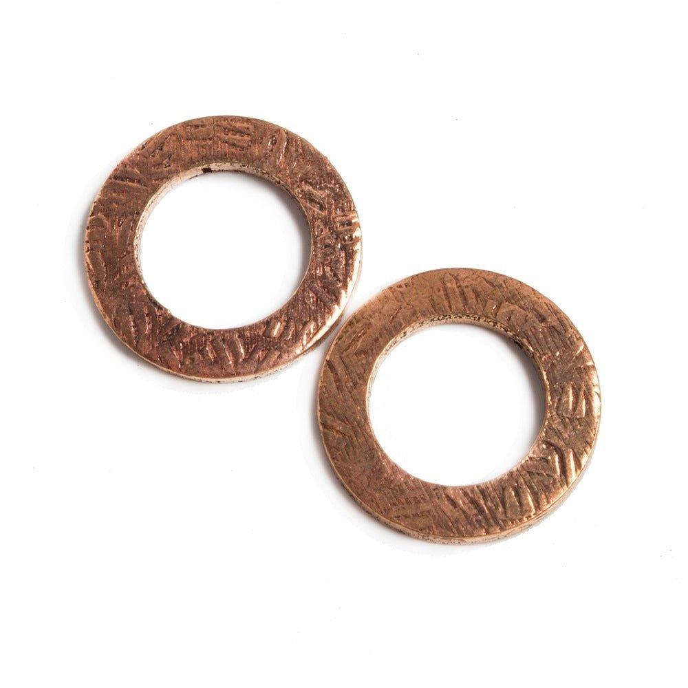 16mm Copper Ring Set of 2 pieces Embossed Crosshatch Pattern - The Bead Traders