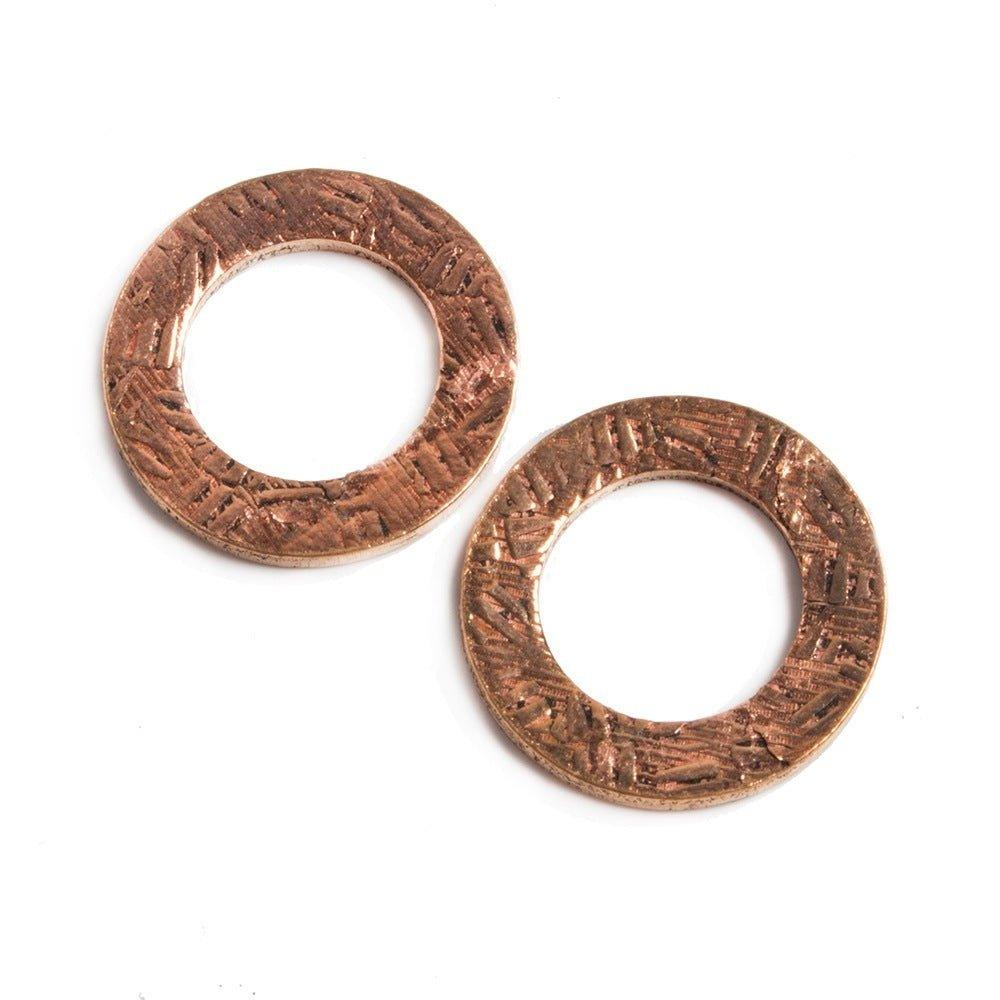 16mm Copper Ring Set of 2 pieces Embossed Crosshatch Pattern - The Bead Traders