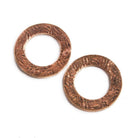 16mm Copper Ring Set of 2 pieces Embossed Crosshatch Pattern - The Bead Traders