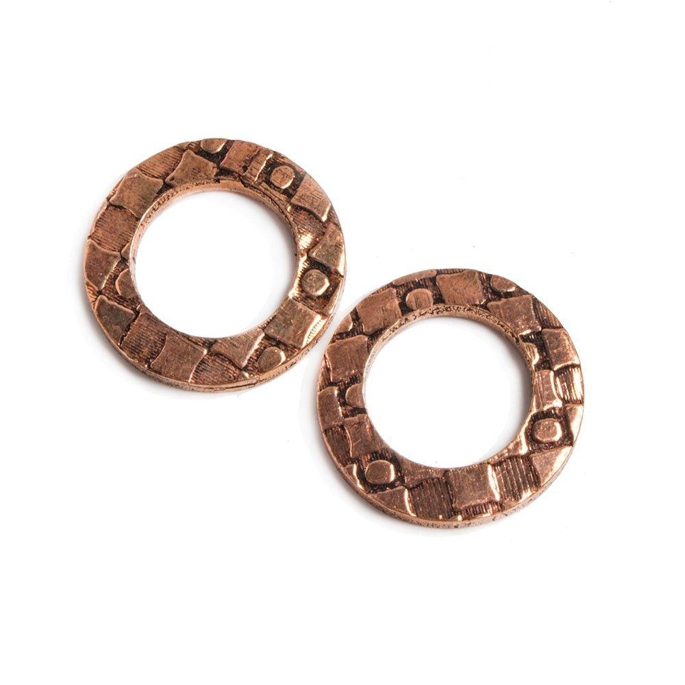 16mm Copper Ring Set of 2 pieces Embossed Dot & Square Pattern - The Bead Traders