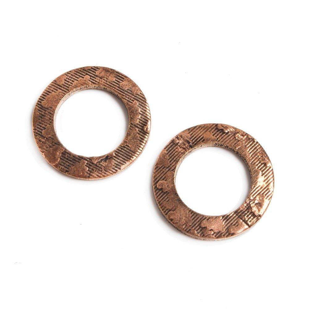 16mm Copper Ring Set of 2 pieces Embossed Heart Pattern - The Bead Traders