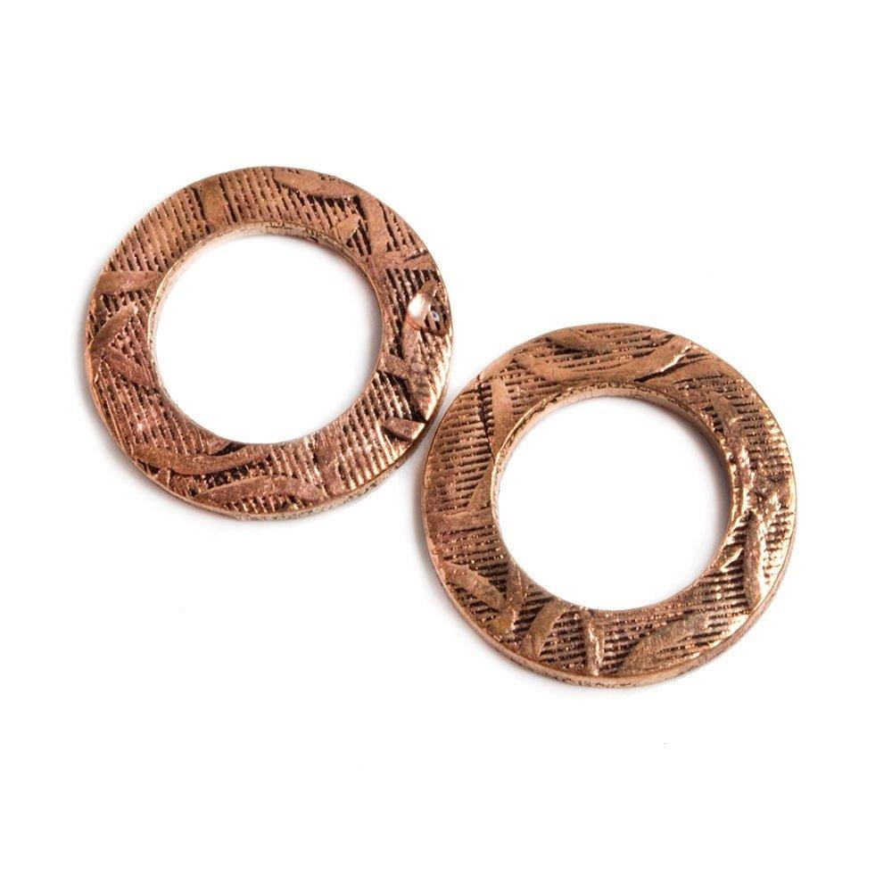 16mm Copper Ring Set of 2 pieces Embossed Whisp Pattern - The Bead Traders