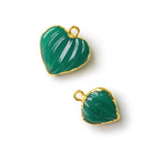 16mm Gold Leafed Green Onyx Carved Hearts - Lot of 2 - The Bead Traders