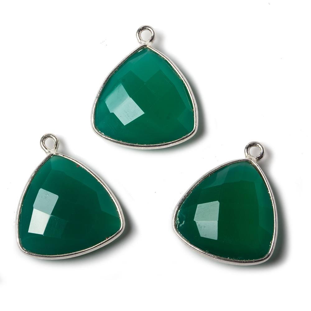 16mm Green Chalcedony Triangle .925 Silver Bezel Pendant 1 ring charm, 1 piece - The Bead Traders