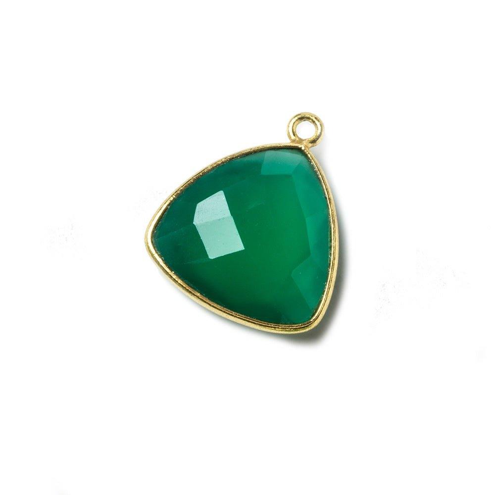 16mm Green Chalcedony Triangle Vermeil Bezel Pendant 1 ring charm, 1 piece - The Bead Traders