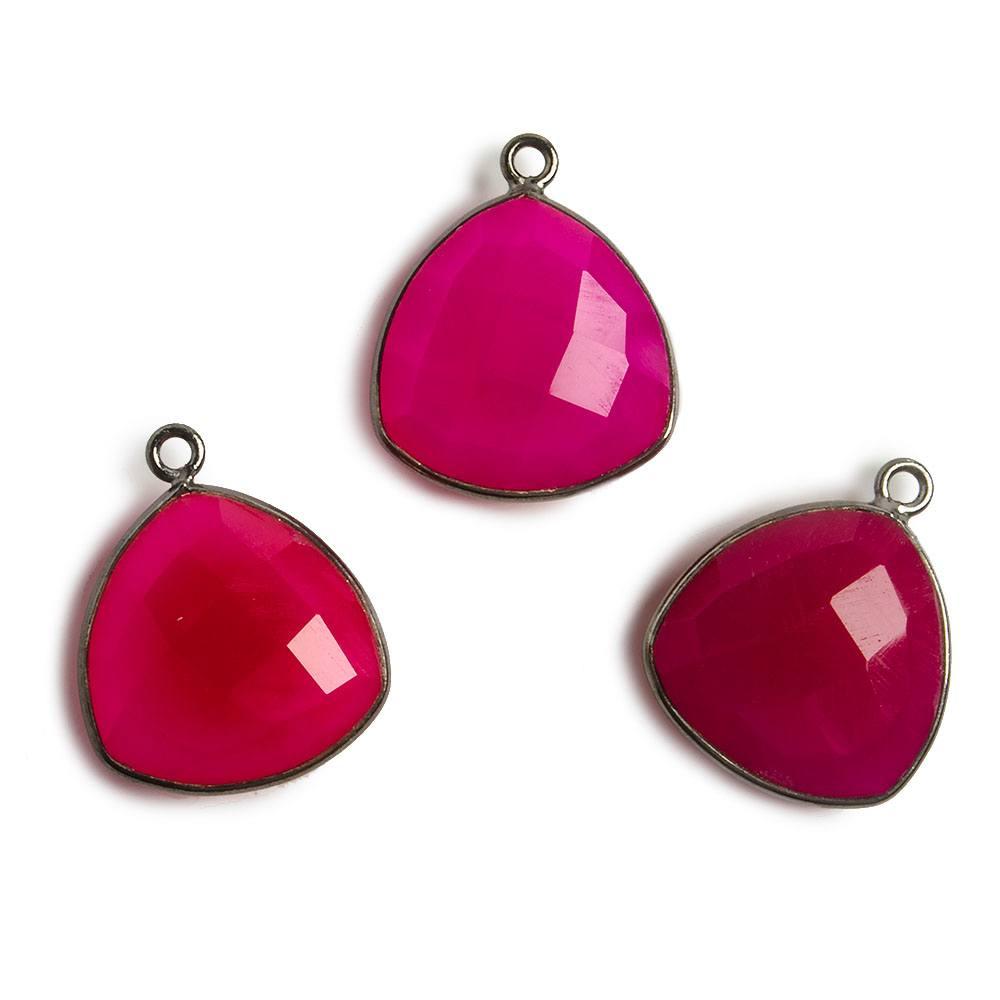 16mm Hot Pink Chalcedony Triangle Black Gold Bezel Pendant 1 ring charm, 1 piece - The Bead Traders