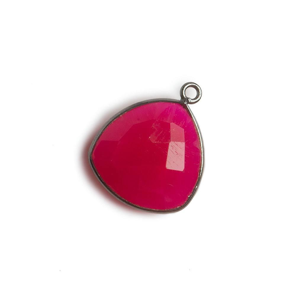 16mm Hot Pink Chalcedony Triangle Black Gold Bezel Pendant 1 ring charm, 1 piece - The Bead Traders