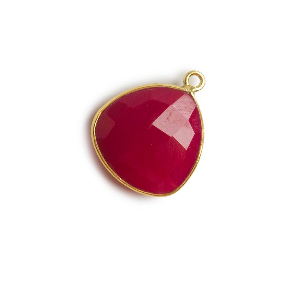 16mm Hot Pink Chalcedony Triangle Vermeil Bezel Pendant 1 ring charm, 1 piece - The Bead Traders