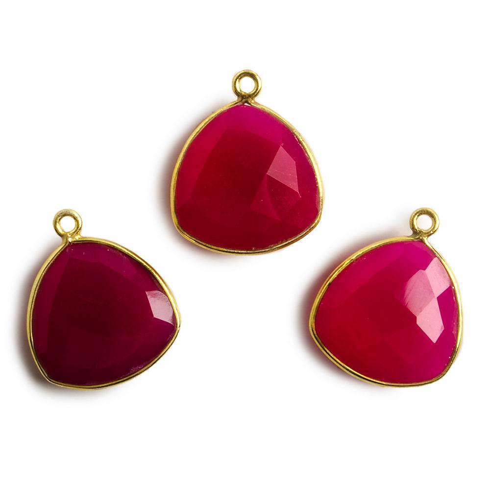 16mm Hot Pink Chalcedony Triangle Vermeil Bezel Pendant 1 ring charm, 1 piece - The Bead Traders
