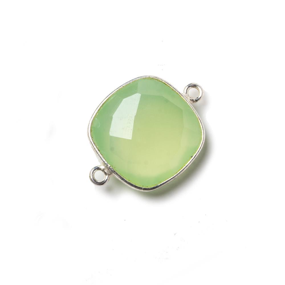 16mm Lime Green Chalcedony Cushion .925 Silver Bezel Connector 2 ring charm, 1 piece - The Bead Traders