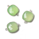 16mm Lime Green Chalcedony Cushion .925 Silver Bezel Connector 2 ring charm, 1 piece - The Bead Traders