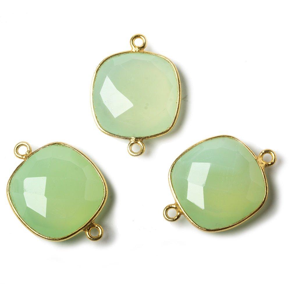 16mm Lime Green Chalcedony Cushion Vermeil Bezel Connector 2 ring charm, 1 piece - The Bead Traders