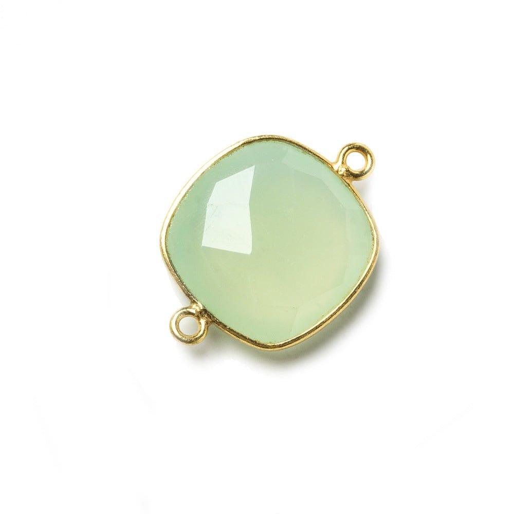 16mm Lime Green Chalcedony Cushion Vermeil Bezel Connector 2 ring charm, 1 piece - The Bead Traders