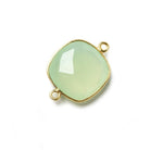 16mm Lime Green Chalcedony Cushion Vermeil Bezel Connector 2 ring charm, 1 piece - The Bead Traders