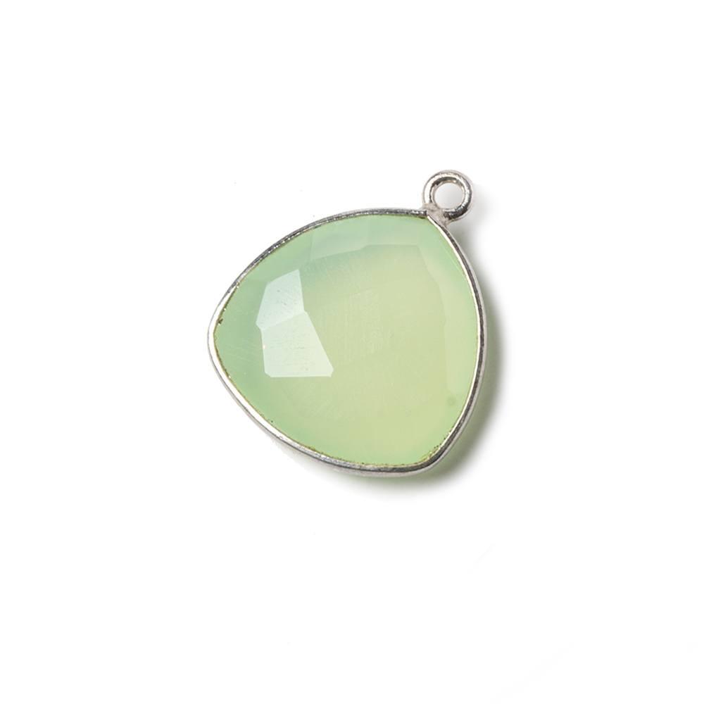 16mm Lime Green Chalcedony Triangle .925 Silver Bezel Pendant 1 ring charm, 1 piece - The Bead Traders