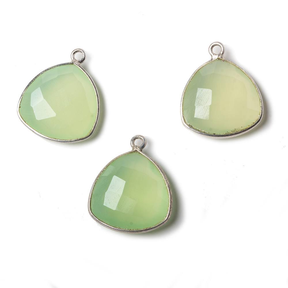 16mm Lime Green Chalcedony Triangle .925 Silver Bezel Pendant 1 ring charm, 1 piece - The Bead Traders