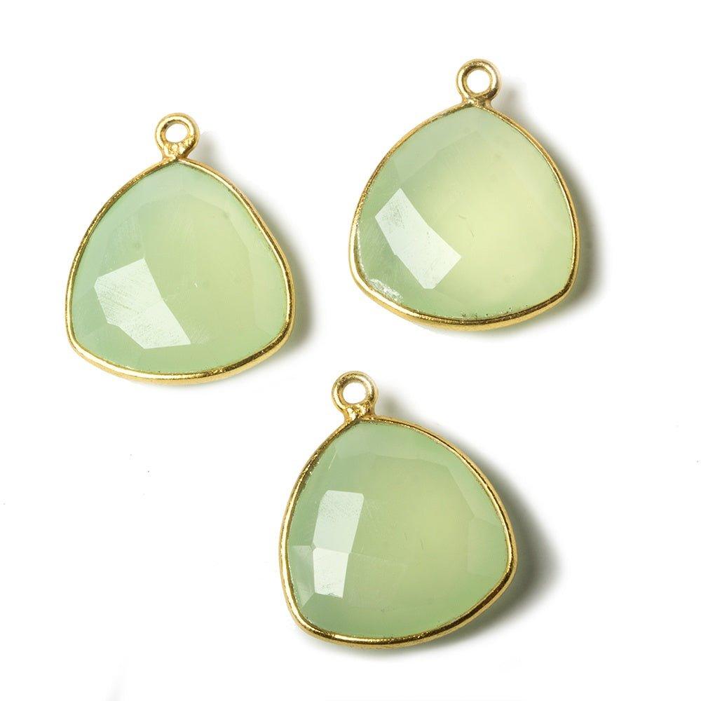 16mm Lime Green Chalcedony Triangle Vermeil Bezel Pendant 1 ring charm, 1 piece - The Bead Traders