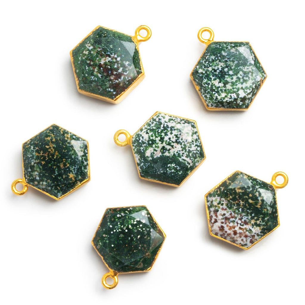 16mm Ocean Jasper Gold Leafed Faceted Hexagon Pendant 1 Piece - The Bead Traders