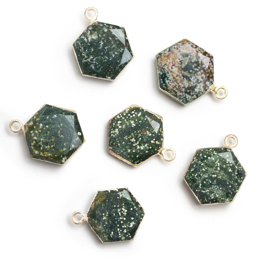 16mm Ocean Jasper Silver Leafed Faceted Hexagon Pendant 1 Piece - The Bead Traders