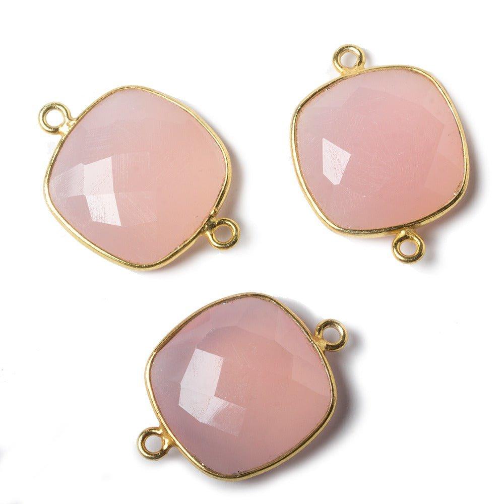 16mm Petal Pink Chalcedony Cushion Vermeil Bezel Connector 2 ring charm, 1 piece - The Bead Traders