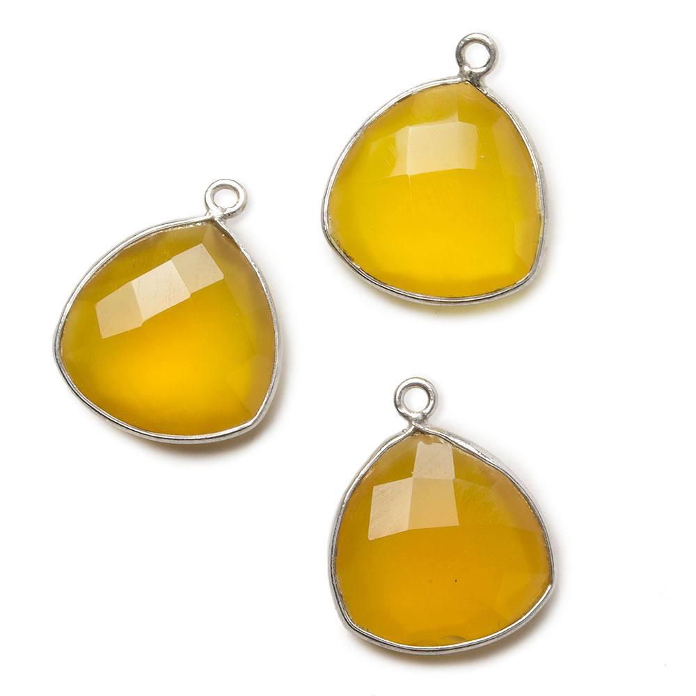 16mm Silver .925 Bezel Honey Yellow Chalcedony faceted triangle Pendant 1 piece - The Bead Traders