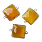 16mm Silver .925 Butterscotch Yellow Chalcedony faceted square Connector 1 piece - The Bead Traders